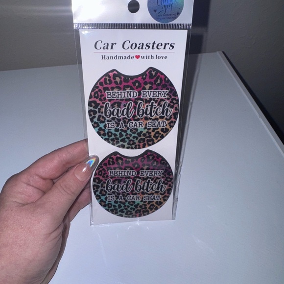 Leopard Print Car Coasters with Quote - Picture 3 of 3